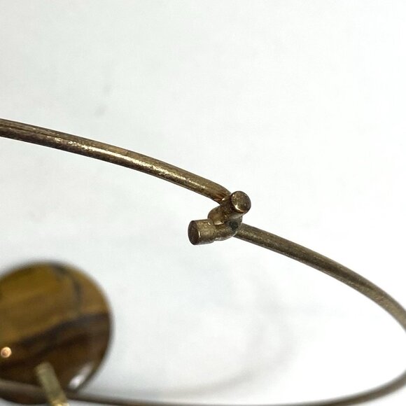 RMN Tigers Eye Wire Necklace Choker Round Pendant Aged Brass Finish Boho Hippie - Picture 5 of 7